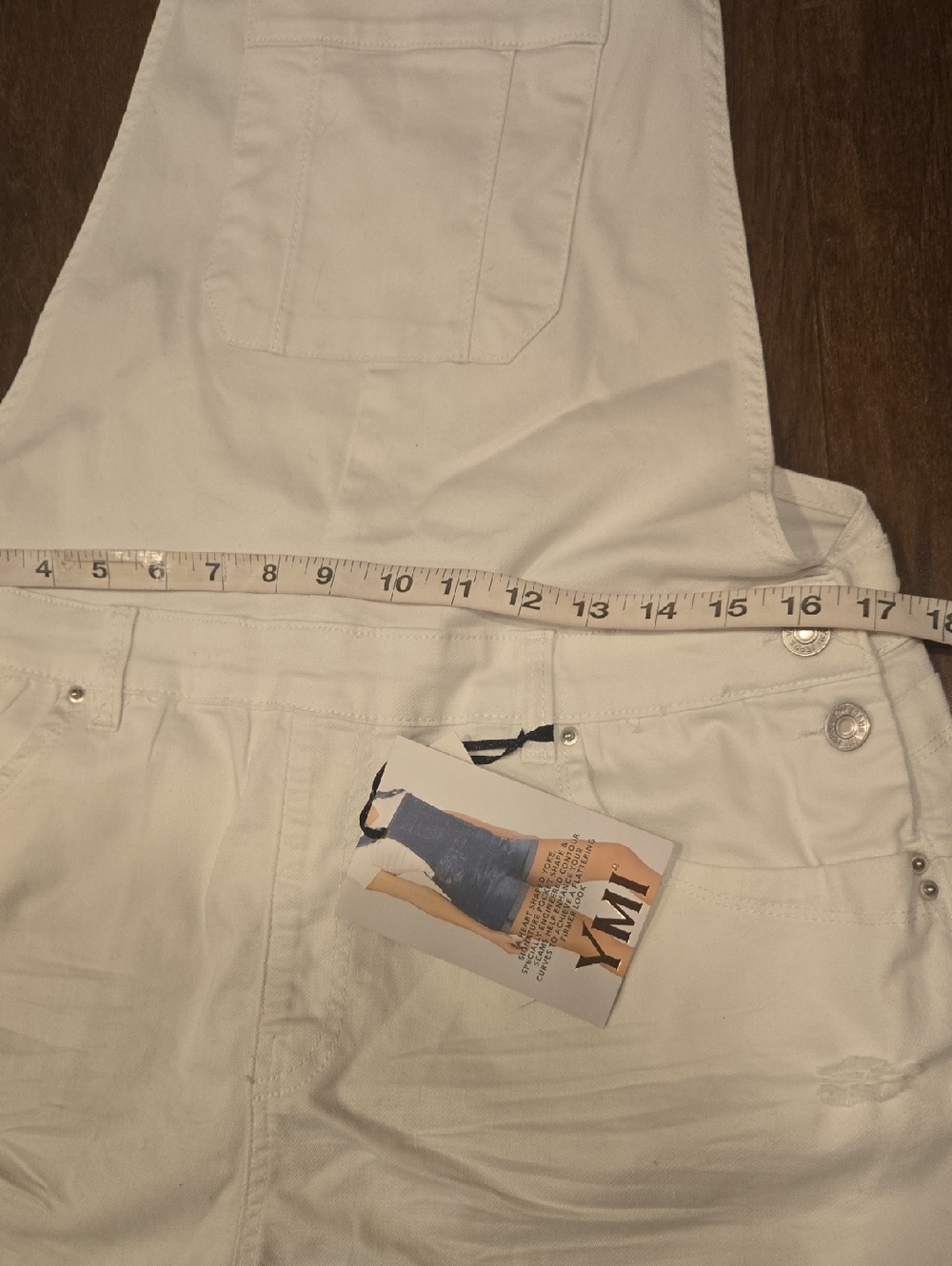 ⛱️YMI Jean's Curvt Fit White Distressed Shortalls Size 17 Jrs - Picture 8 of 12